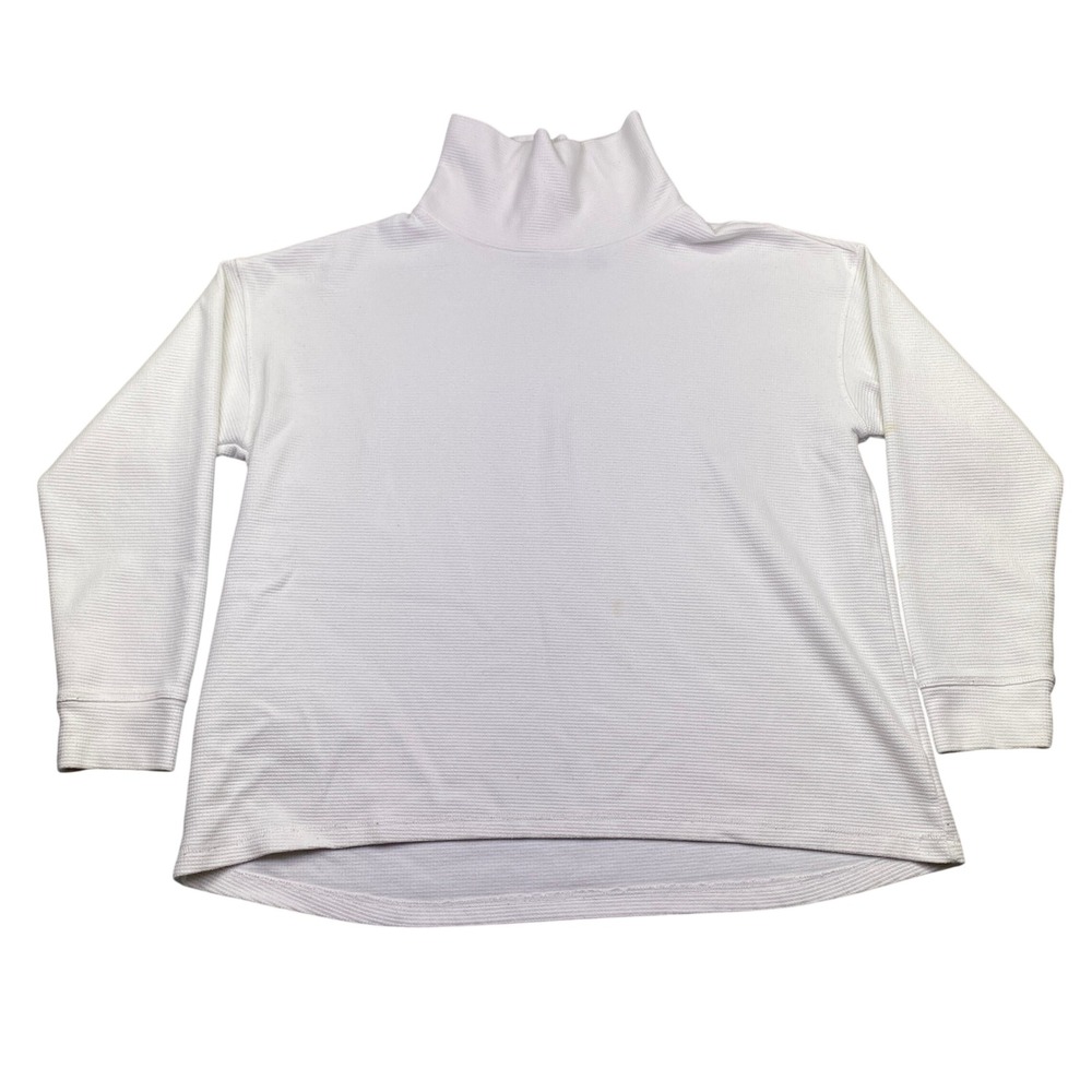 Lands End Womens 2XL White Waffle Knit Mock Neck Long Sleeve Top XXL